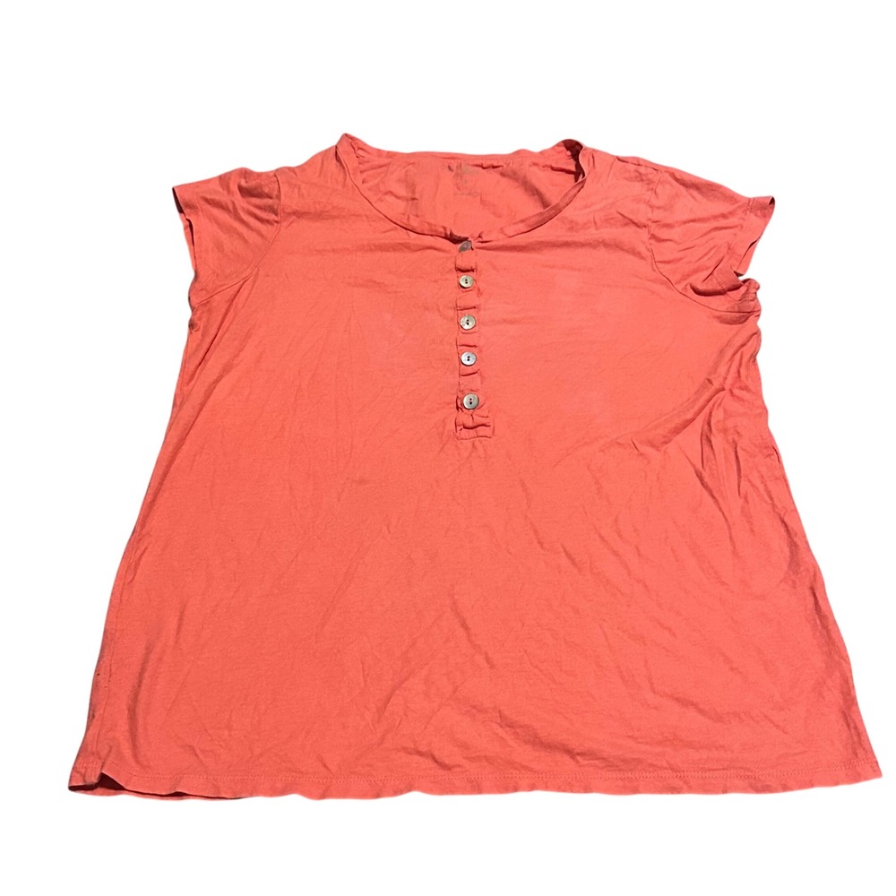Calypso St Barth Coral Pink Cotton Henley Short Sleeve Top Small RN 106551